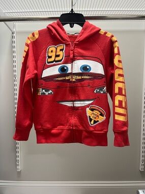 Disney Pixar Cars Red Lightning McQueen Zip-Up Hoodie Sweatshirt